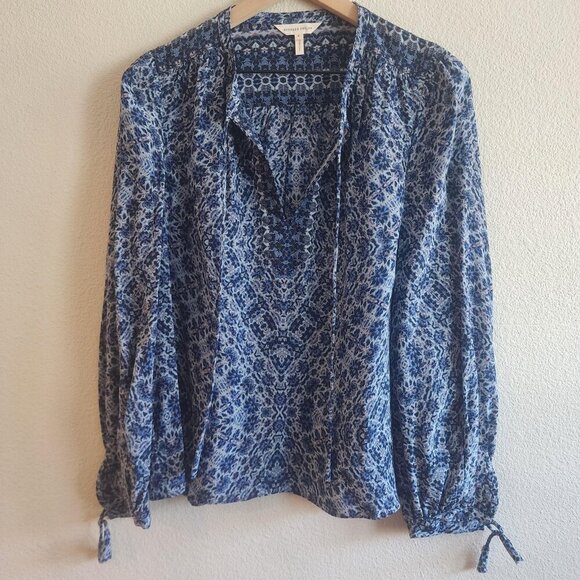 Rebecca Taylor Tops - Rebecca Taylor Shirt Womens 8 Blue Silk Long Sleeve Boho Blouse Patterned Top